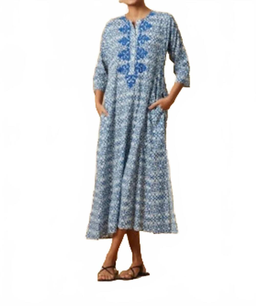 NEW RO'S GARDEN clorinda long kurta dress in blue siru